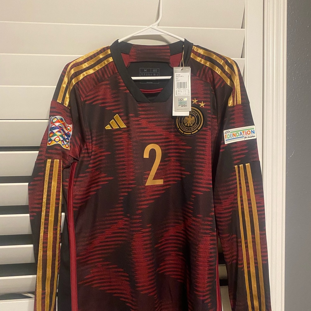 Adidas Men’s Germany 22/23 Away LS Jersey w Rüdiger #2 & Patches BNWT